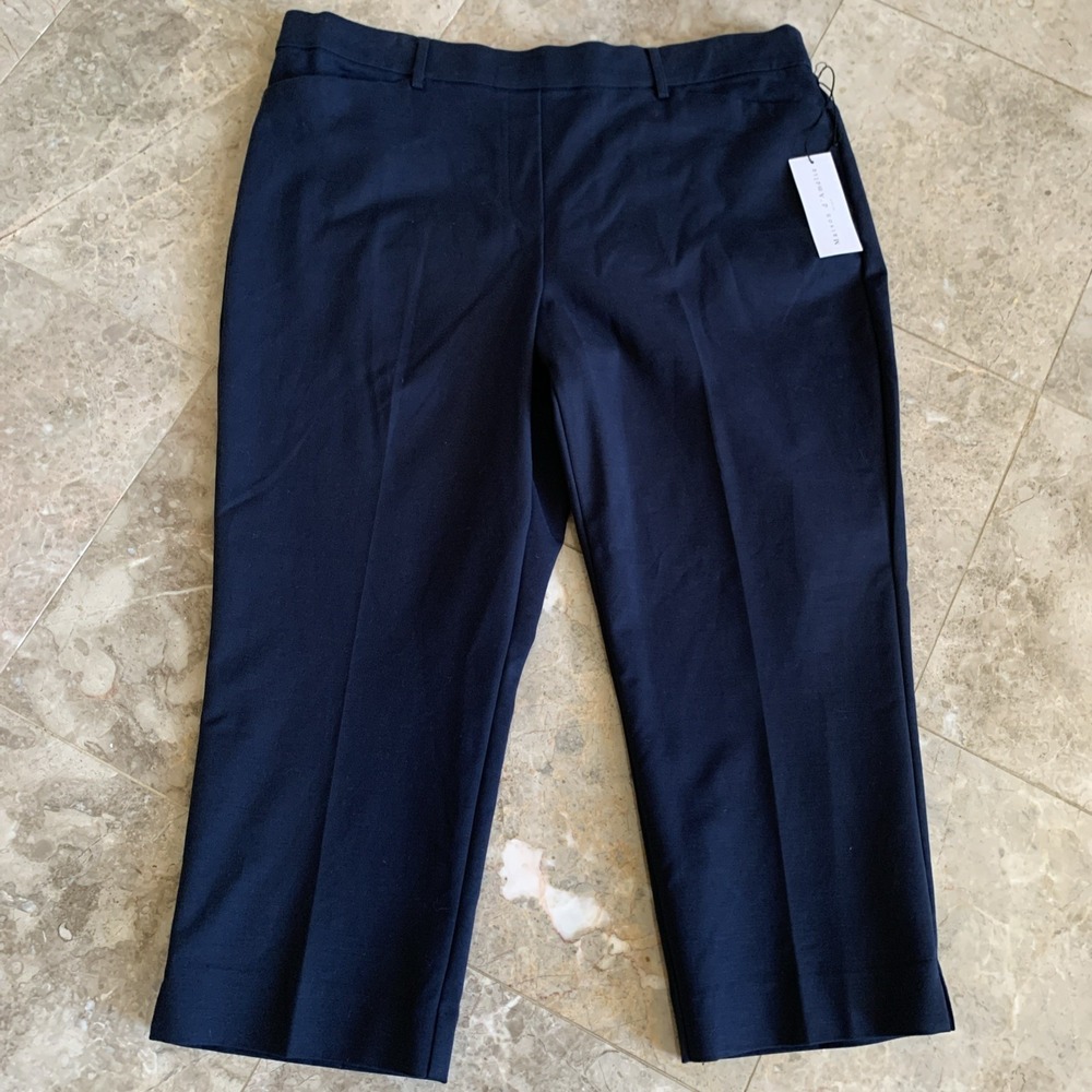 MAISON D' Amelie Paris Womens Cropped Pants Size XL Navy Blue Pull On Stretch